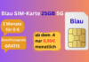Blau Allnet SIM-Karte mit 25 GB 5G für einmalig 0 € und nur 6,99 € monatlich
